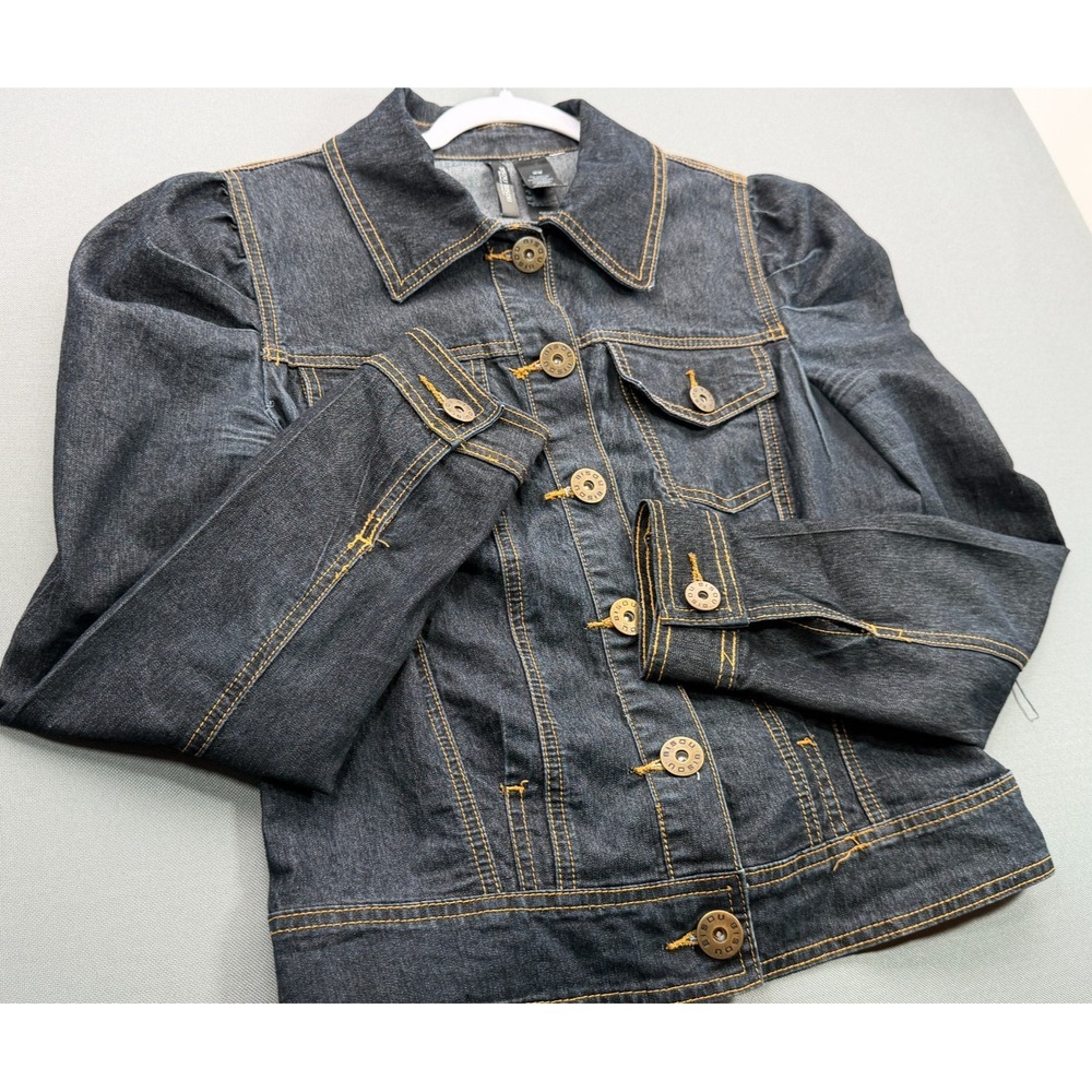 Bisou Bisou Puff Sleeve Denim Jacket Dark Wash Stretch | Women's Medium